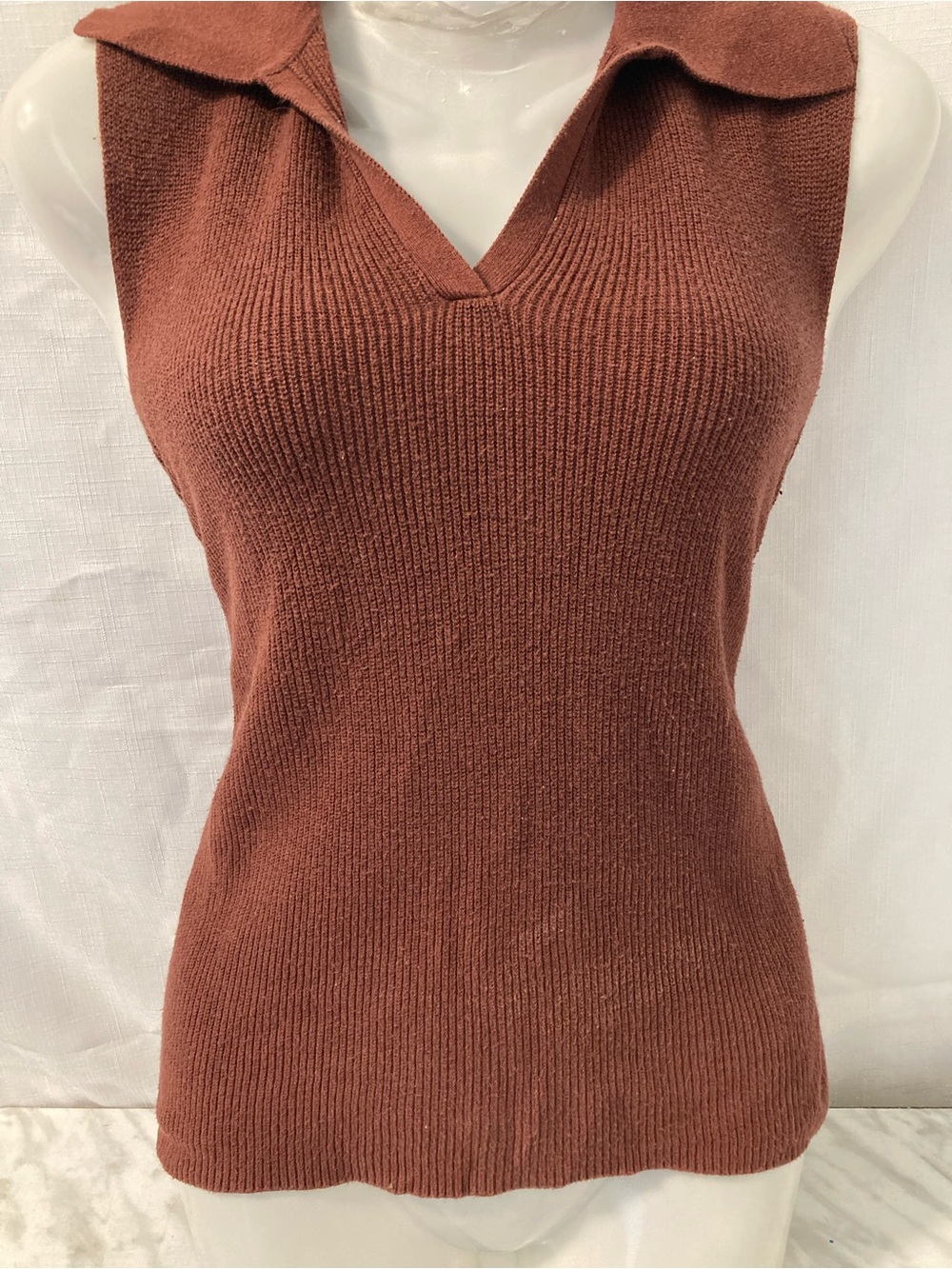Joie Brown Textured Sleeveless Polo Top Y2K